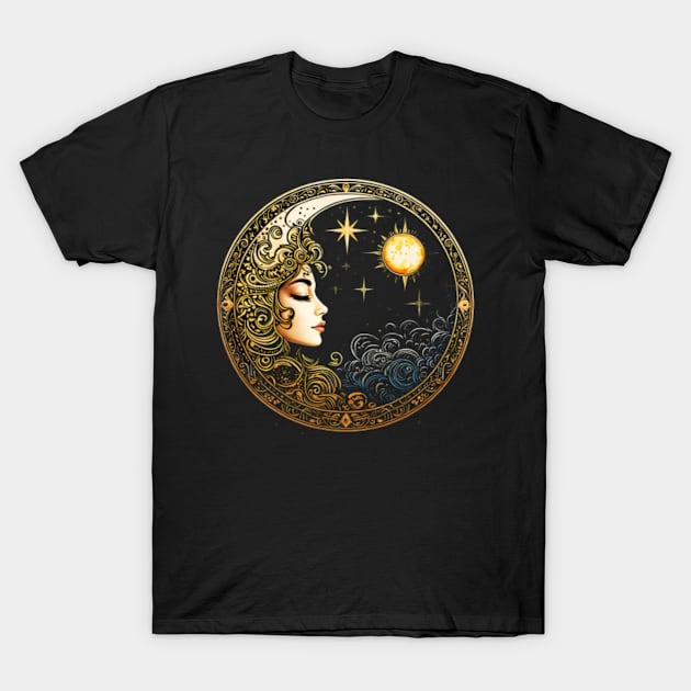 Celestial Sun and Moon T-Shirt by AnySue